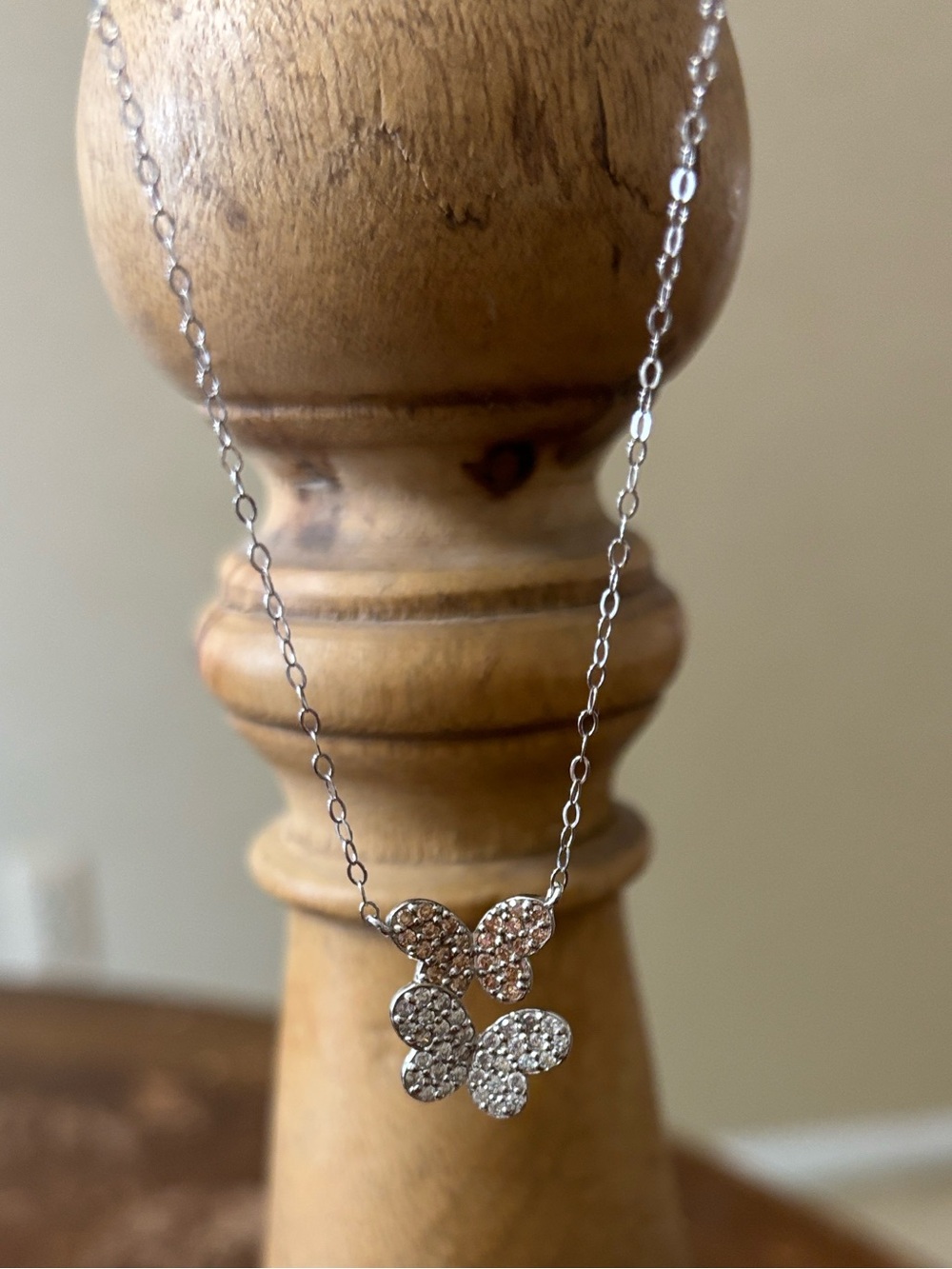 FR Sterling Silver Pavé 2 butterfly pendant Necklace - SS 9.25.